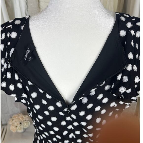 Metrostyle Women's Size 8 Black Polka Dot Ruffle Hem Midi Dress #0417 - Picture 9 of 12